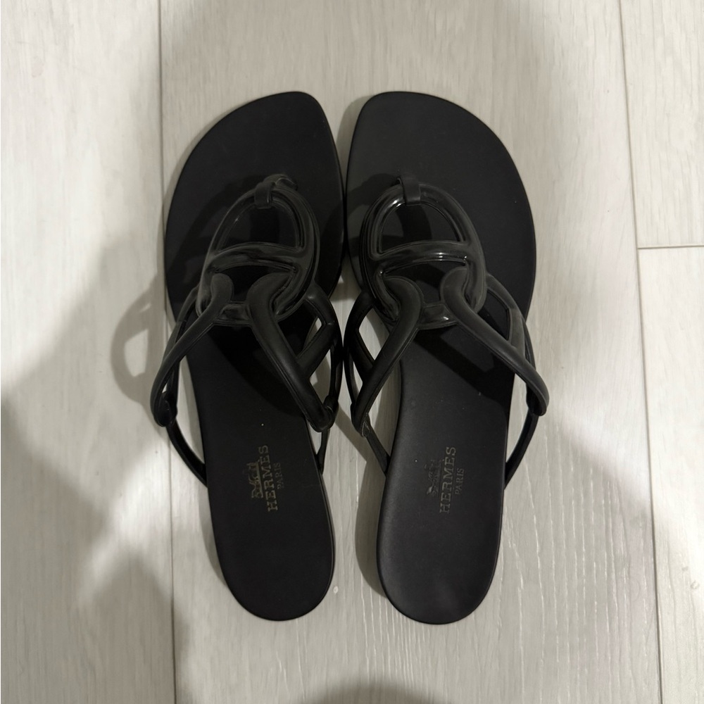Hermes Black Strappy Jelly Sandals